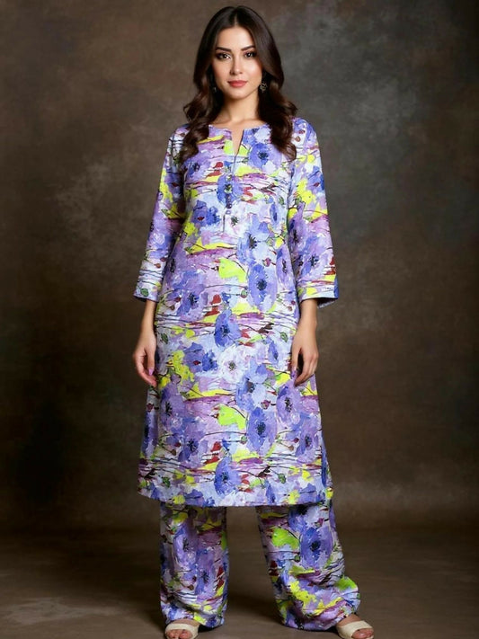 Bin Shaukat unstitched 2-piece digital lawn suit with all-over print and matching printed trouser.