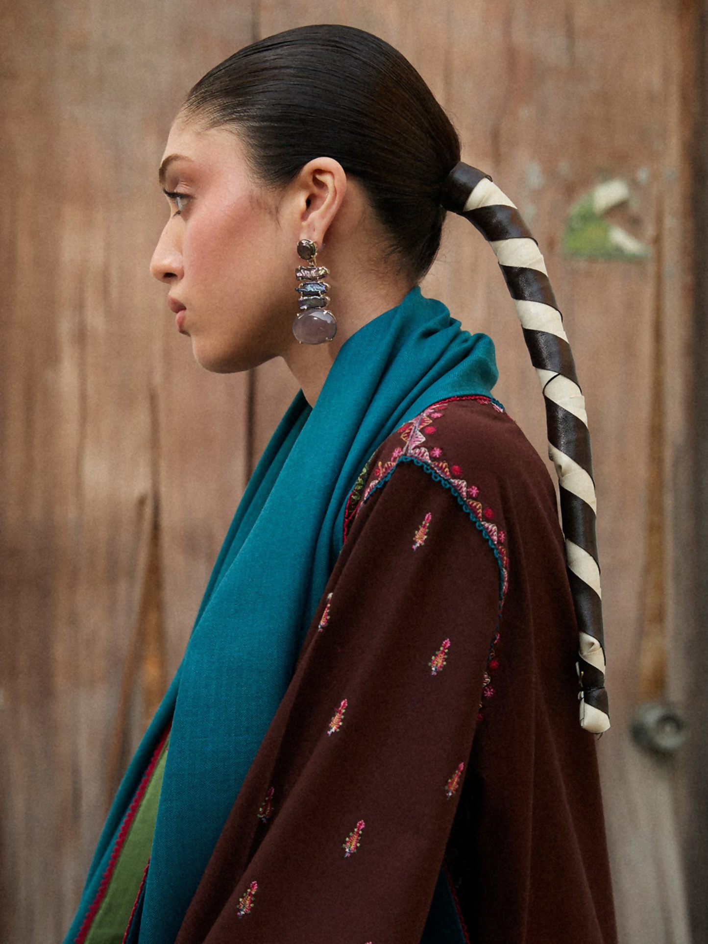 Hussain Rehar Khaddar'25 Embroidered Stitched 3-Piece Suit-Mocha