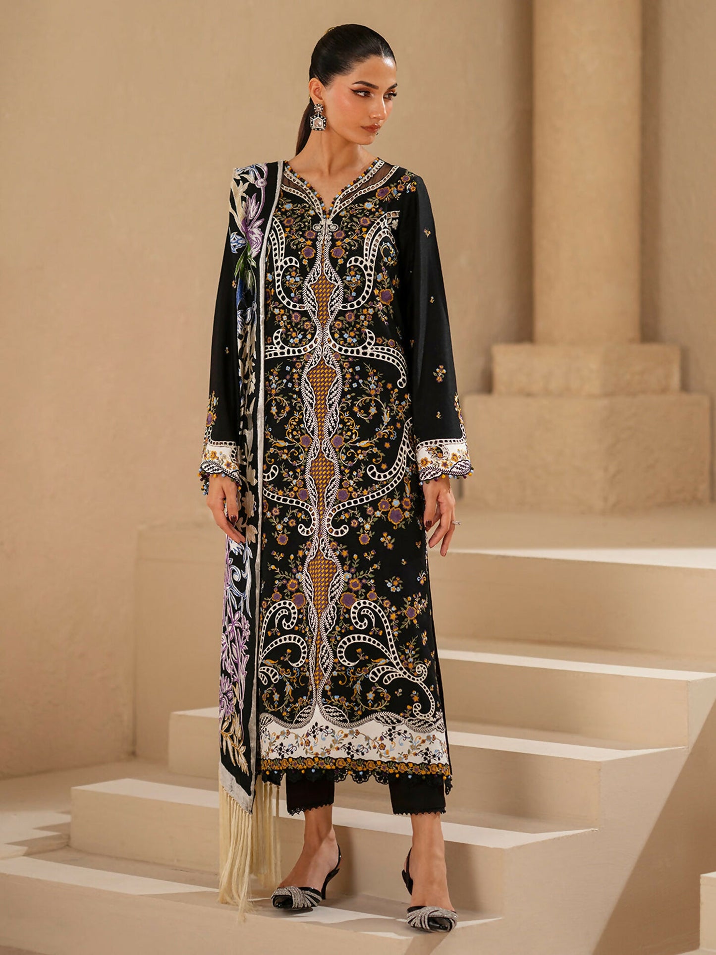 Binilyas Saqqara Kotrai Embroidered Stitched 3-Piece Suit-167-B