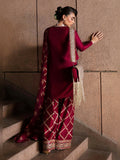 Hussain Rehar Luxury Pret Eid'24 Raw Silk Embellished Stitched 3-Piece Suit-Merlot