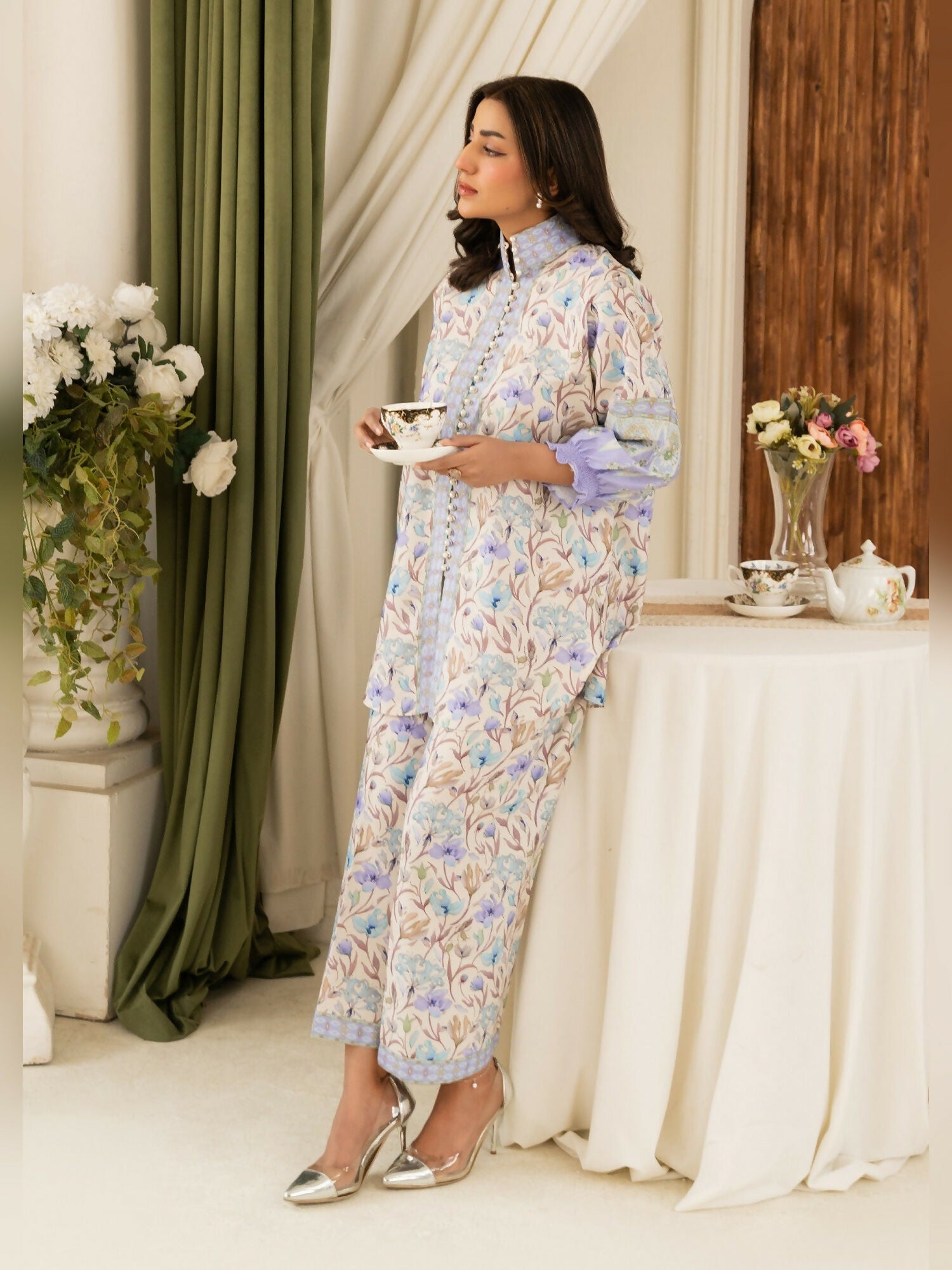 Allure By IH Summer Dreams Lawn Silk Printed Co-Ord Set-Violet