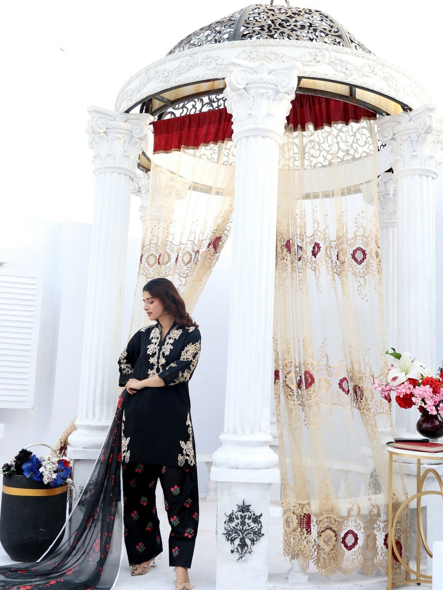 RB Pret & Couture Linen Embroidered Stitched 3-Piece Suit-06