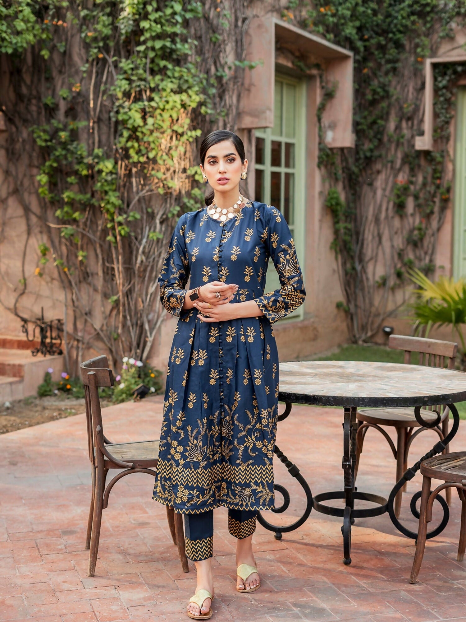 Panache Apparel Floral Fusion Cotton Lawn Printed Stitched Suit-Ice