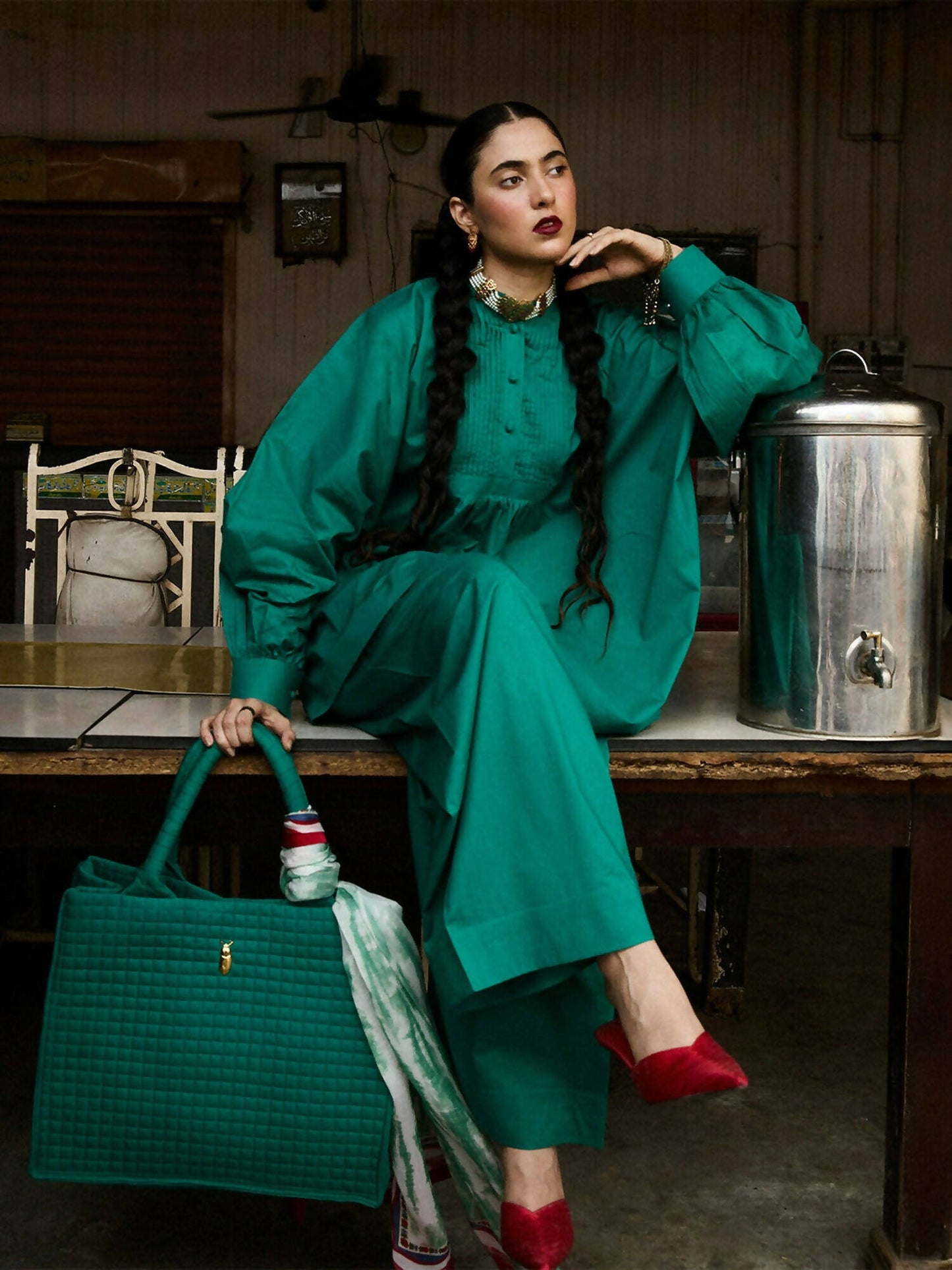 Jugnu by Hussain Rehar Cotton Embroidered Stitched 3-Piece Suit-Jade