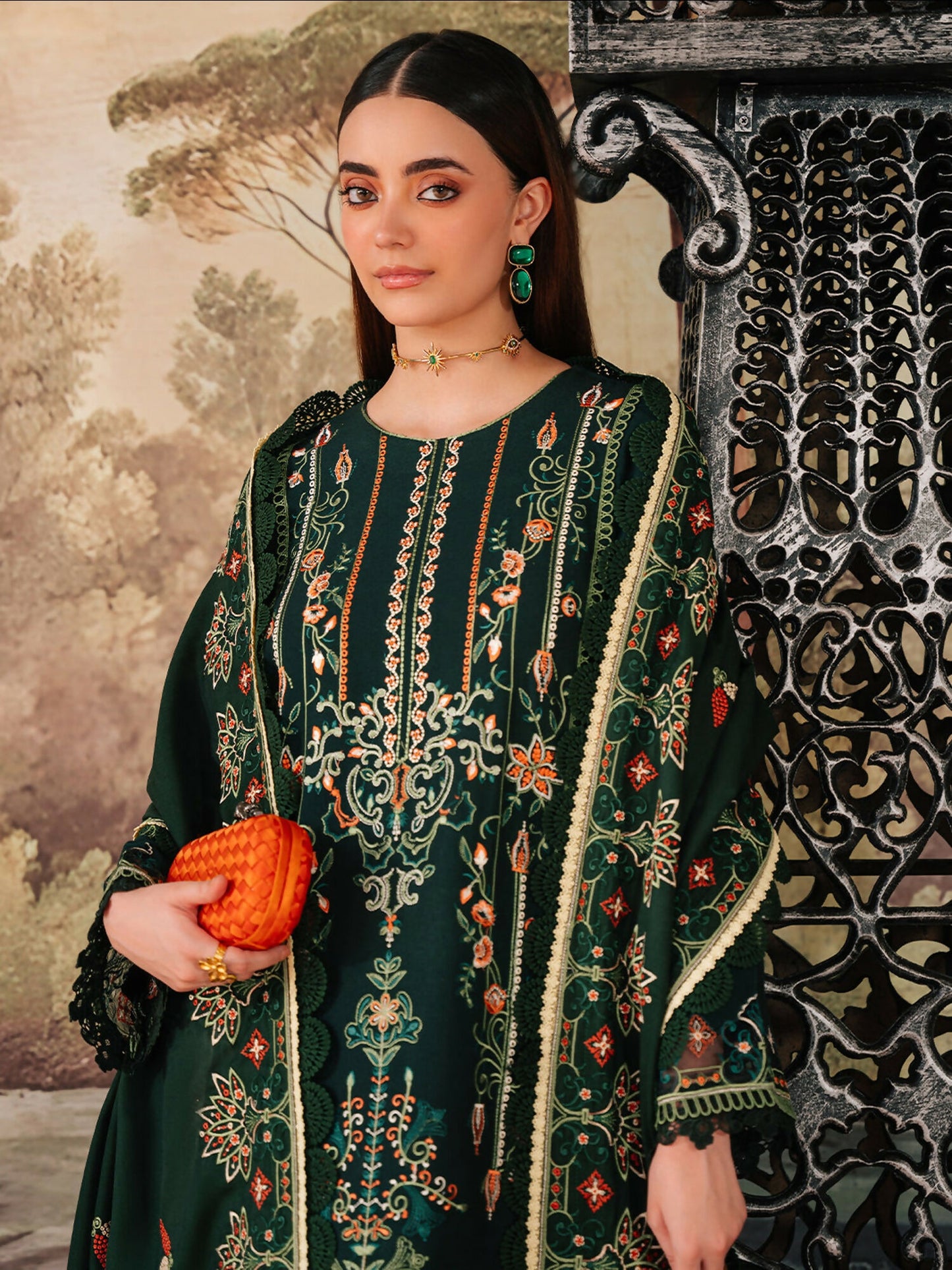 Mahnur Secret Garden Karandi Embroidered Stitched 3-Piece Suit–SG-007
