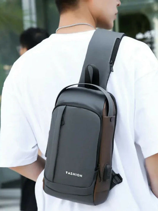 Funky's Plain Smart Usb Charging Large Storage Shoulder Bag-14691