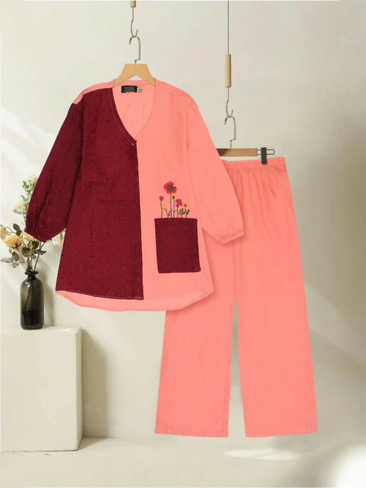 Velvour Girls Cotton Embroidered Co-Ord Set-VG151-C