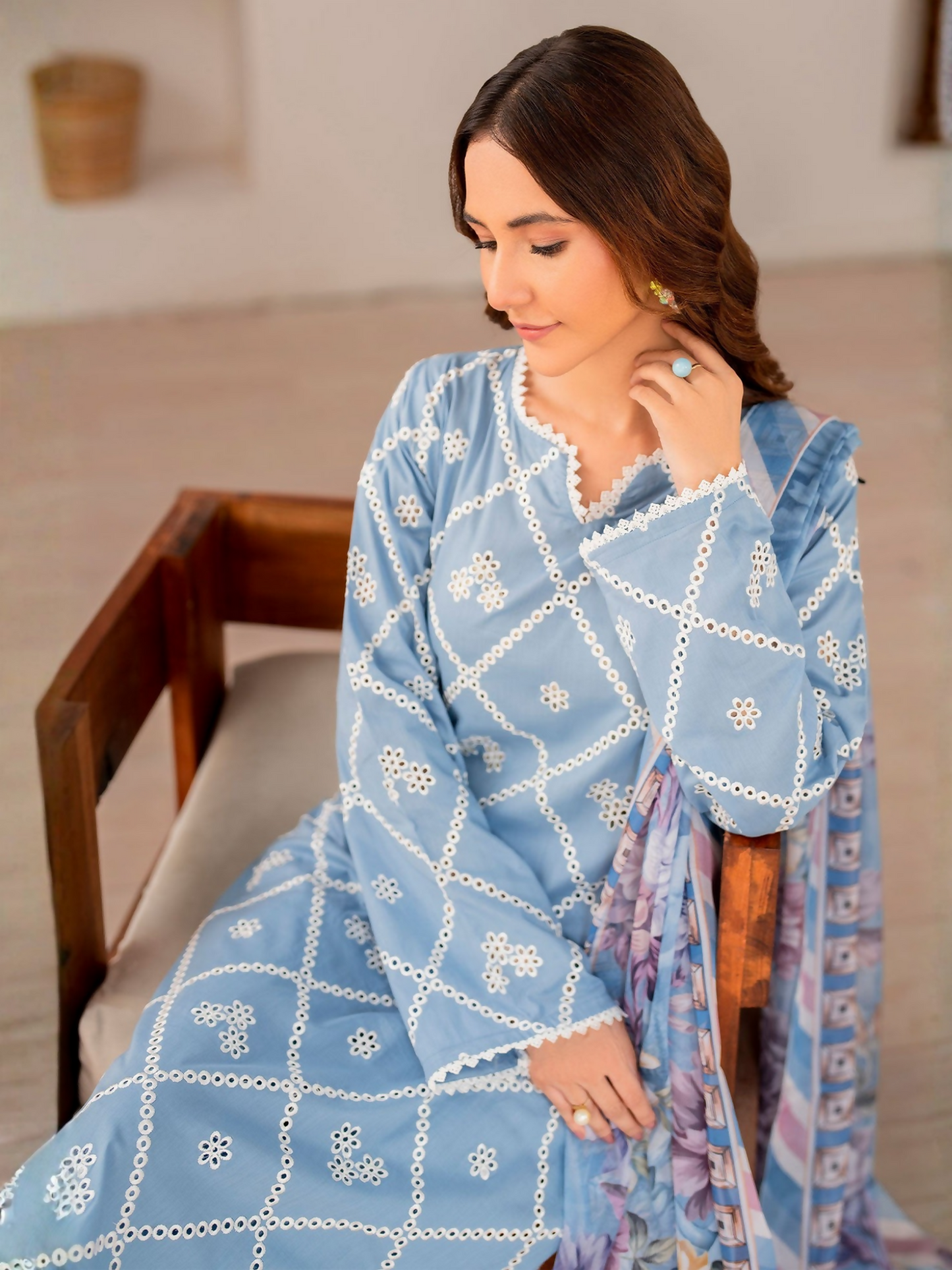 Panache Apparel Lawn Embroidered Stitched 3-Piece Suit-Vivid