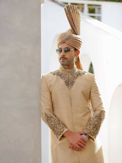 Gem Garments Afsanah Jamawar Embellished Sherwani-Naz