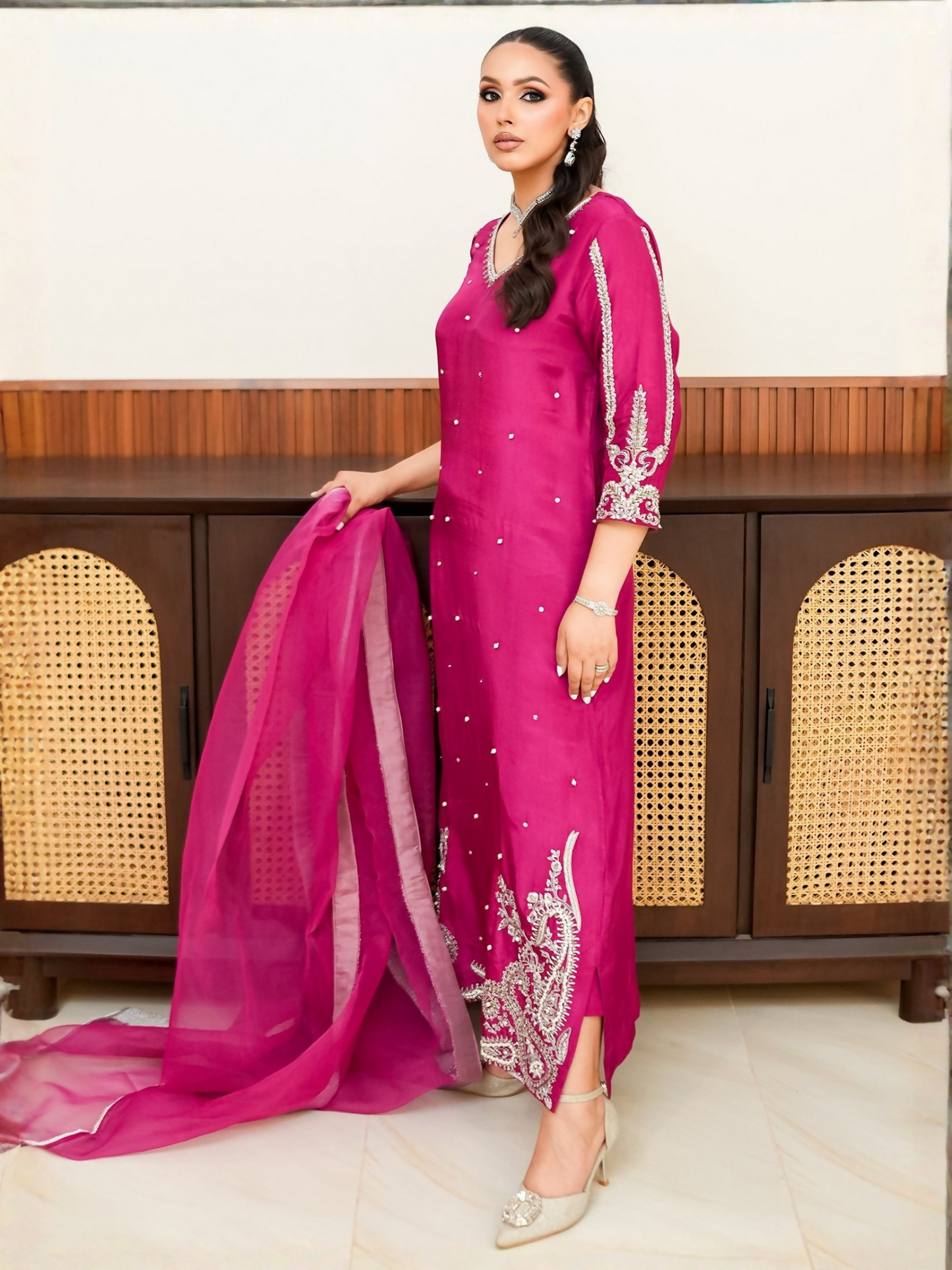 Allure By IH Fashion Calling Raw Silk Embellished Stitched 3-Piece Suit-Paisley