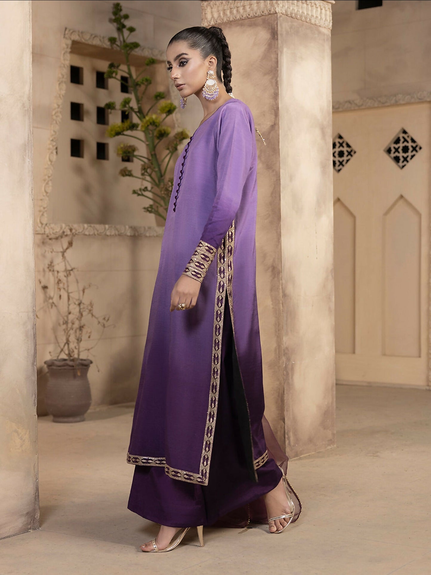 Hemstitch Raw Silk Stitched 3-Piece Suit-Raania