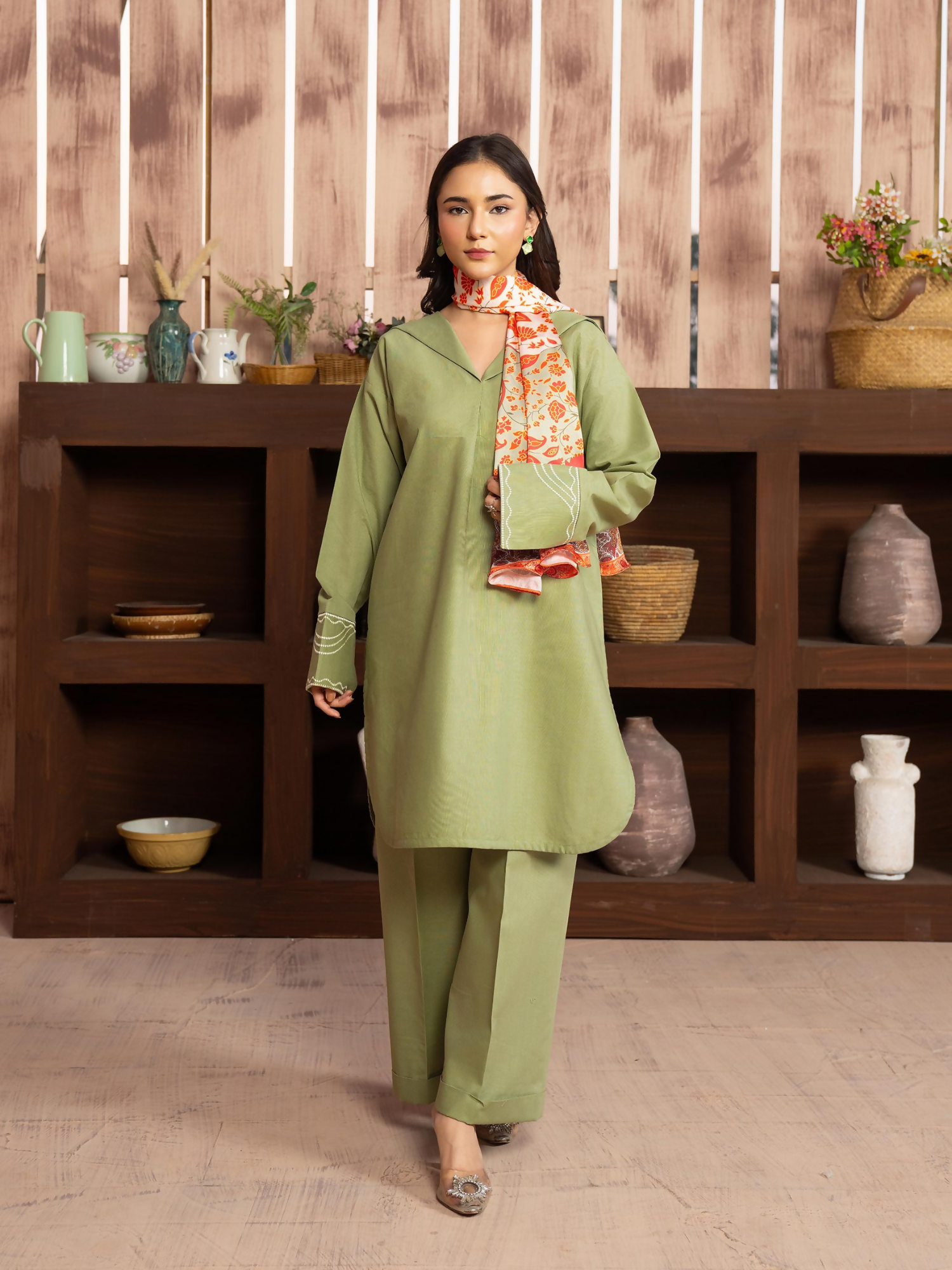 Panache Apparel Winter Core Khaddar Embroidered Stitched Suit-Cedar