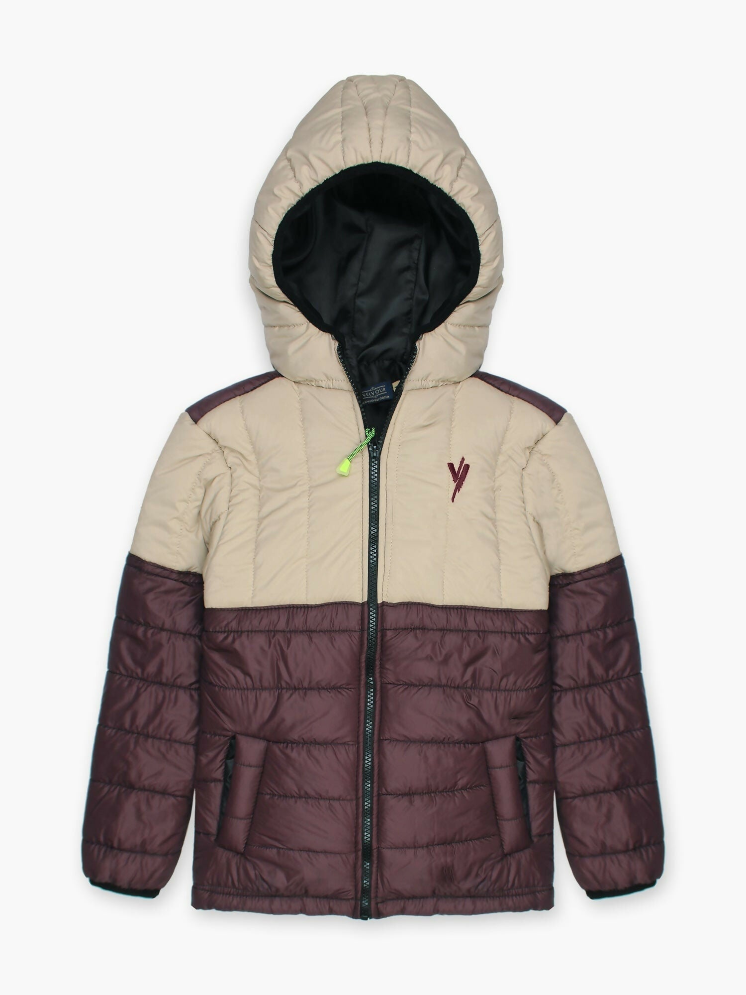 Maroon and Cream Velvour Puffer Jacket- VJ010-B