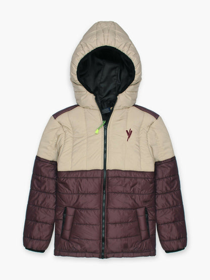 Maroon and Cream Velvour Puffer Jacket- VJ010-B