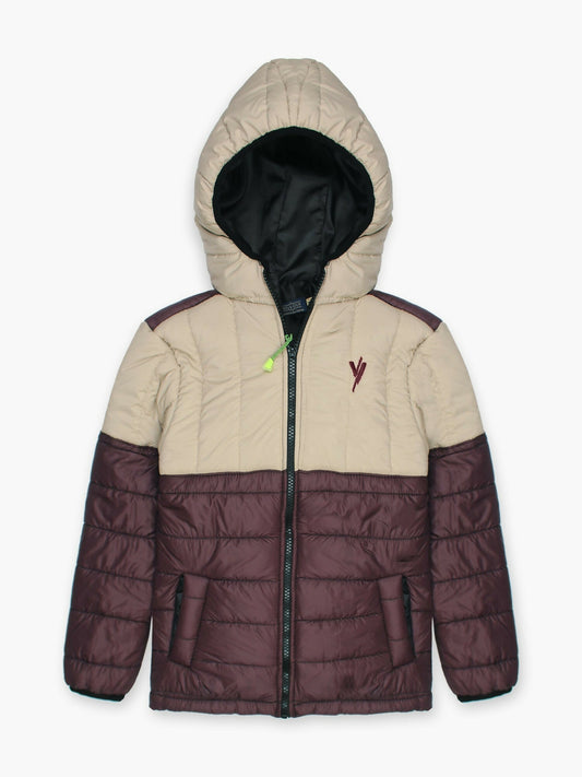 Maroon and Cream Velvour Puffer Jacket- VJ010-B