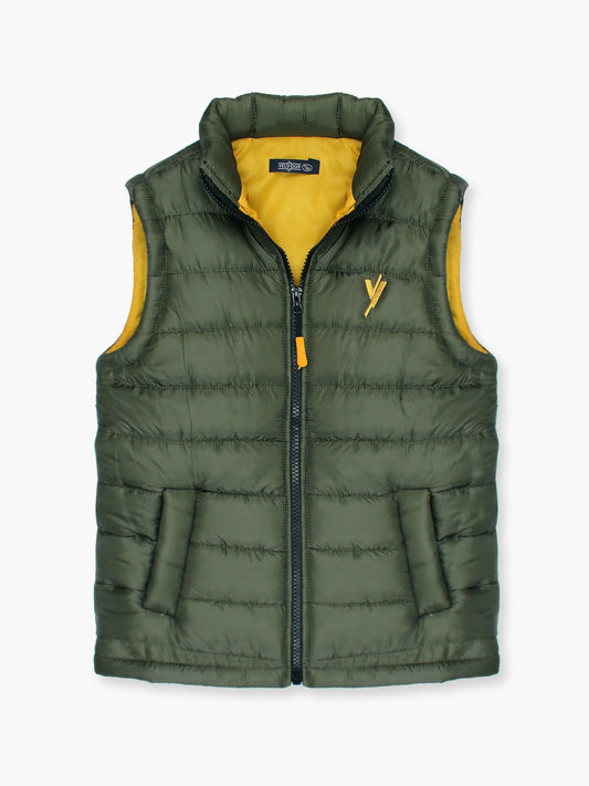 Green Velvour Printed Puffer Jacket-VJ02-F