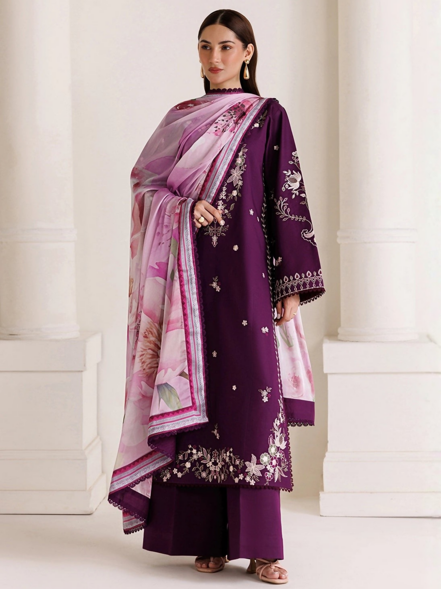 Panache Apparel Mistfall Vol II Cotton Embroidered Stitched Suit-Roselle