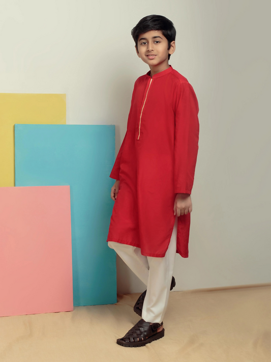 Kidoz Kloset Cotton Silk Kurta Pajama-Red Magic