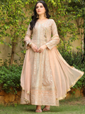 Peach Manahil Arts Chiffon Embroidered Stitched 3-Piece Suit-Kurti 122-Divine-Peach