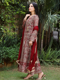 Maroon Manahil Arts Chiffon Embroidered Stitched 3-Piece Suit-Kurti 122-Maroon