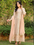Peach Manahil Arts Chiffon Embroidered Stitched 3-Piece Suit-Kurti 122-Divine-Peach