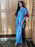 Blue Manahil Arts Crepe Georgette Co-Ord Set-Ice Blue Drape Set