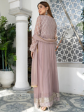 Lilac Manahil Arts Chiffon Embroidered Stitched 3-Piece Maxi-Kurti 108-Lilac