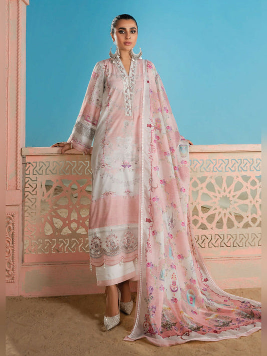Pink Wardha Saleem Summer Collection Lawn Embroidered Unstitched 3-Piece Suit-D-12 Layla