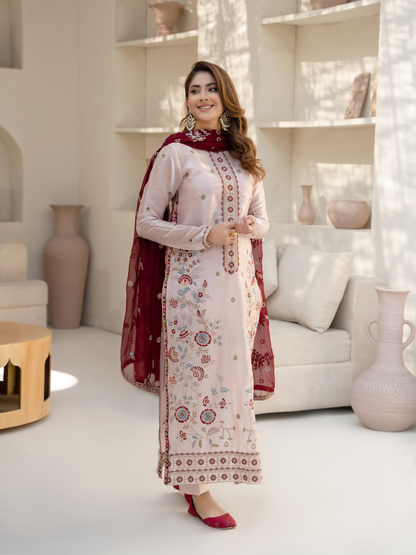 Noori Silk Embroidered Stitched 3-Piece Suit