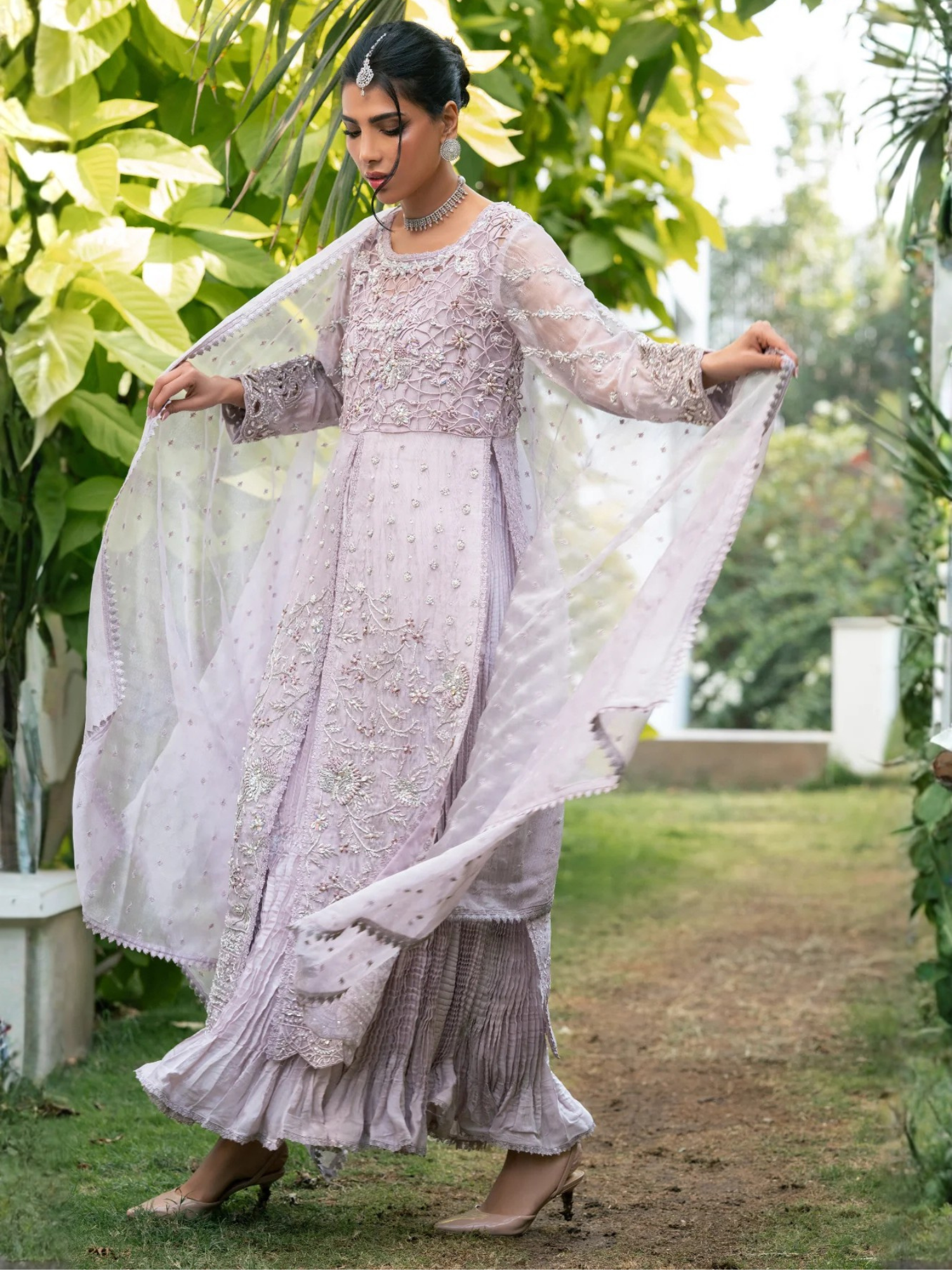 Lilac Manahil Arts Sheesha Net Embellished Stitched 4-Piece Suit-K-240