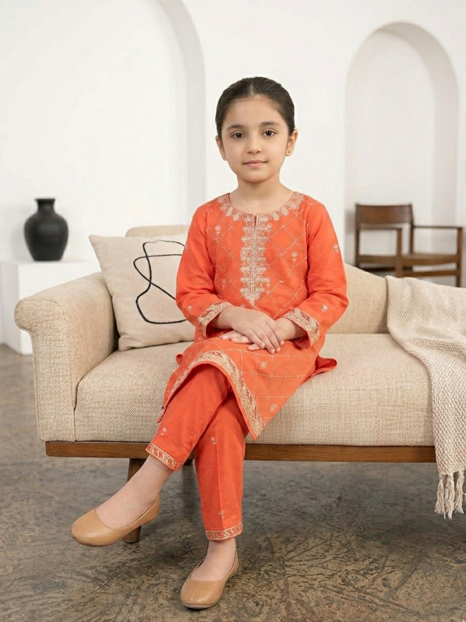 Orange Bin Shaukat Pima Lawn Embroidered Stitched 2-Piece Suit