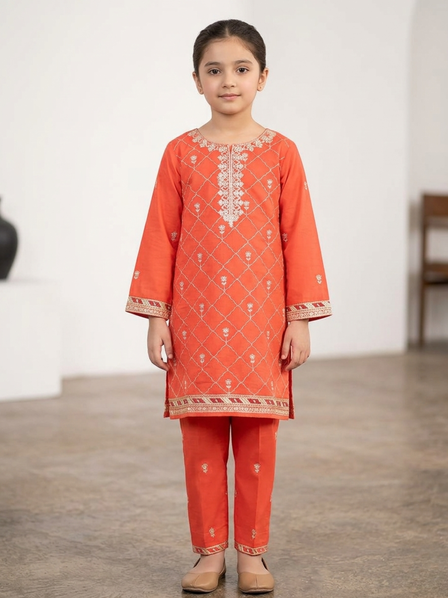 Orange Bin Shaukat Pima Lawn Embroidered Stitched 2-Piece Suit