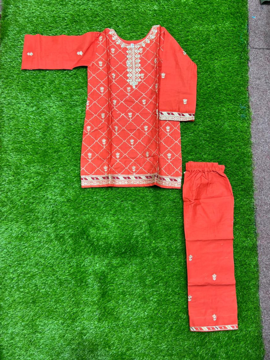 Orange Bin Shaukat Pima Lawn Embroidered Stitched 2-Piece Suit