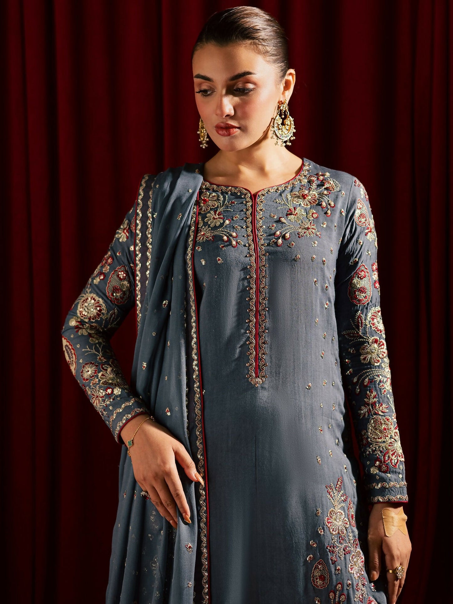 Allure By IH Luxury Pret Raw Silk Embellished Stitched 3-Piece Suit-Jhoomar