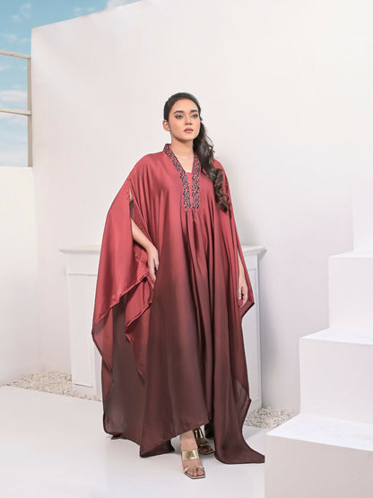 Ruby's Couture Haute & Chic Silk Embroidered Kaftan Set-Misty