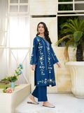 HU Studios Soléa Collection Lawn Cotton Embroidered Stitched 2-Piece Suit-Sapphire Bloom