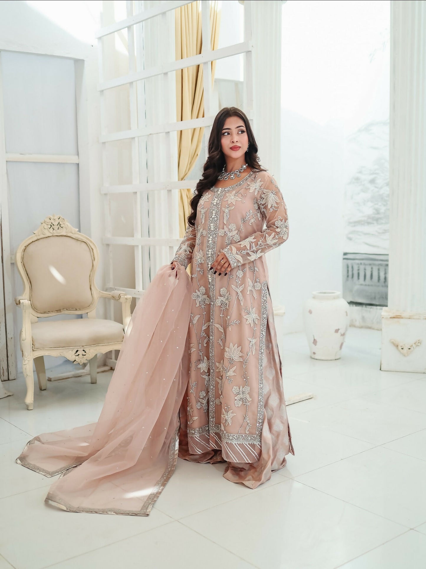 Farooq Hameed Studio Wedding Festive'25 Organza Embroidered Stitched 3-Piece Suit-Vareha