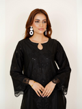 HU Studios Blackout Collection Lawn Embroidered Stitched 2-Piece Suit-Black-Vein