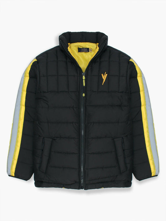 Black and Yellow Velvour Puffer Jacket-VJ43-D