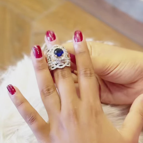 Orya Jewellery Adjustable Zircon Ring-Sapphire Blue R34