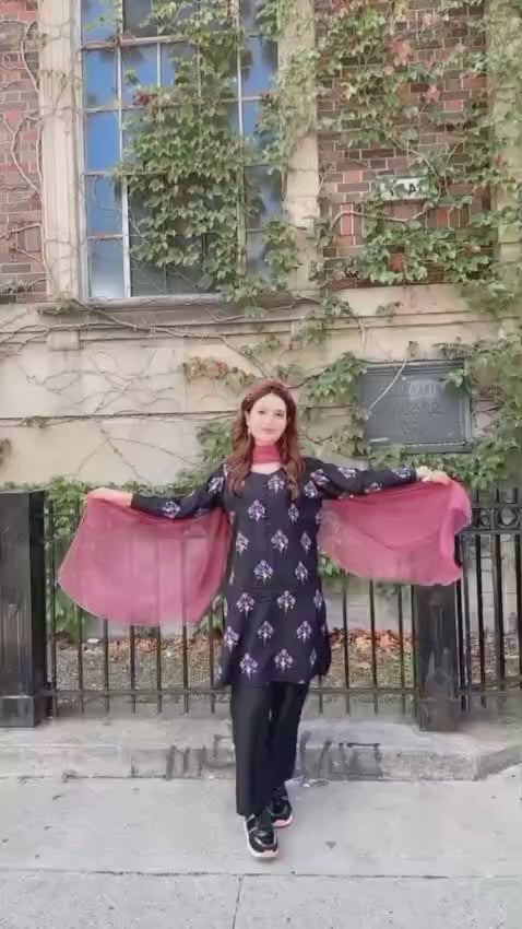 Stylish Collection Aaraish Linen Printed Stitched 2-Piece Suit-Black Blossom