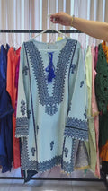 Savarna Blue Cotton Embroidered Stitched 2-Piece Suit