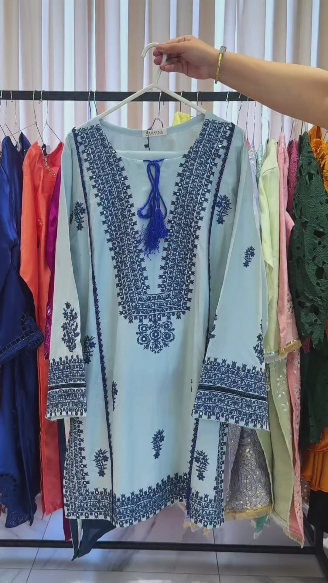 Savarna Blue Cotton Embroidered Stitched 2-Piece Suit
