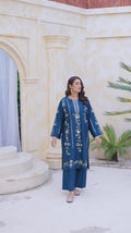 HU Studios Soléa Collection Lawn Cotton Embroidered Stitched 2-Piece Suit-Sapphire Bloom