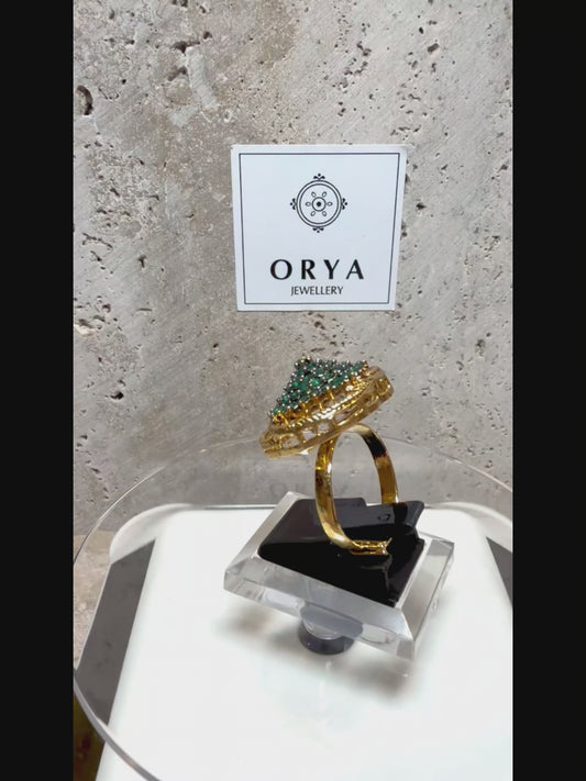 Orya Jewellery Adjustable Zircon Gold Ring-Emerald Green R27