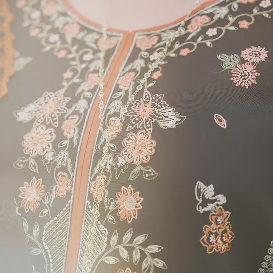 Black-Mahnur Morbagh Luxury Lawn'26 Embroidered Stitched 3-Piece Suit-M-11