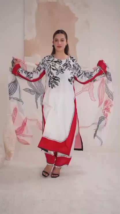 Stylish Collection Luxe Edit Poly Grip Silk Printed Stitched 3-Piece Suit-Roomi