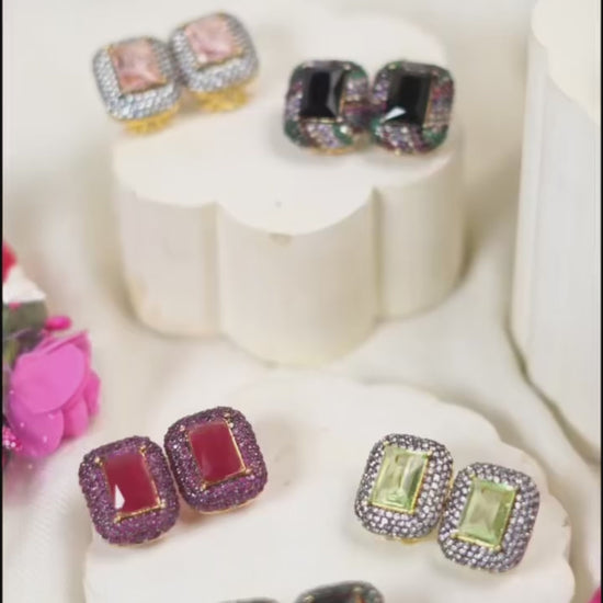 Orya Jewellery Zircon Stud Earrings-Baby Pink