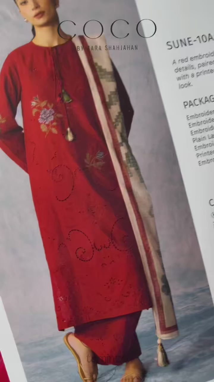 COCO by Zara Shahjahan Lawn'26 Embroidered Unstitched 3-Piece Suit-Sune-10A