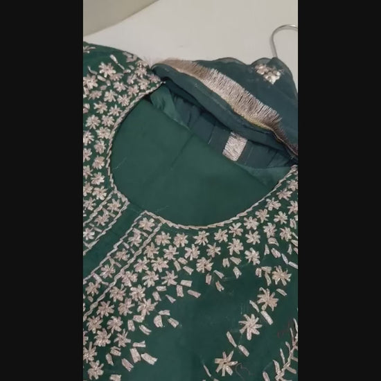 Green Savarna Cotton Embroidered Stitched 3-Piece Suit-Emerald Green